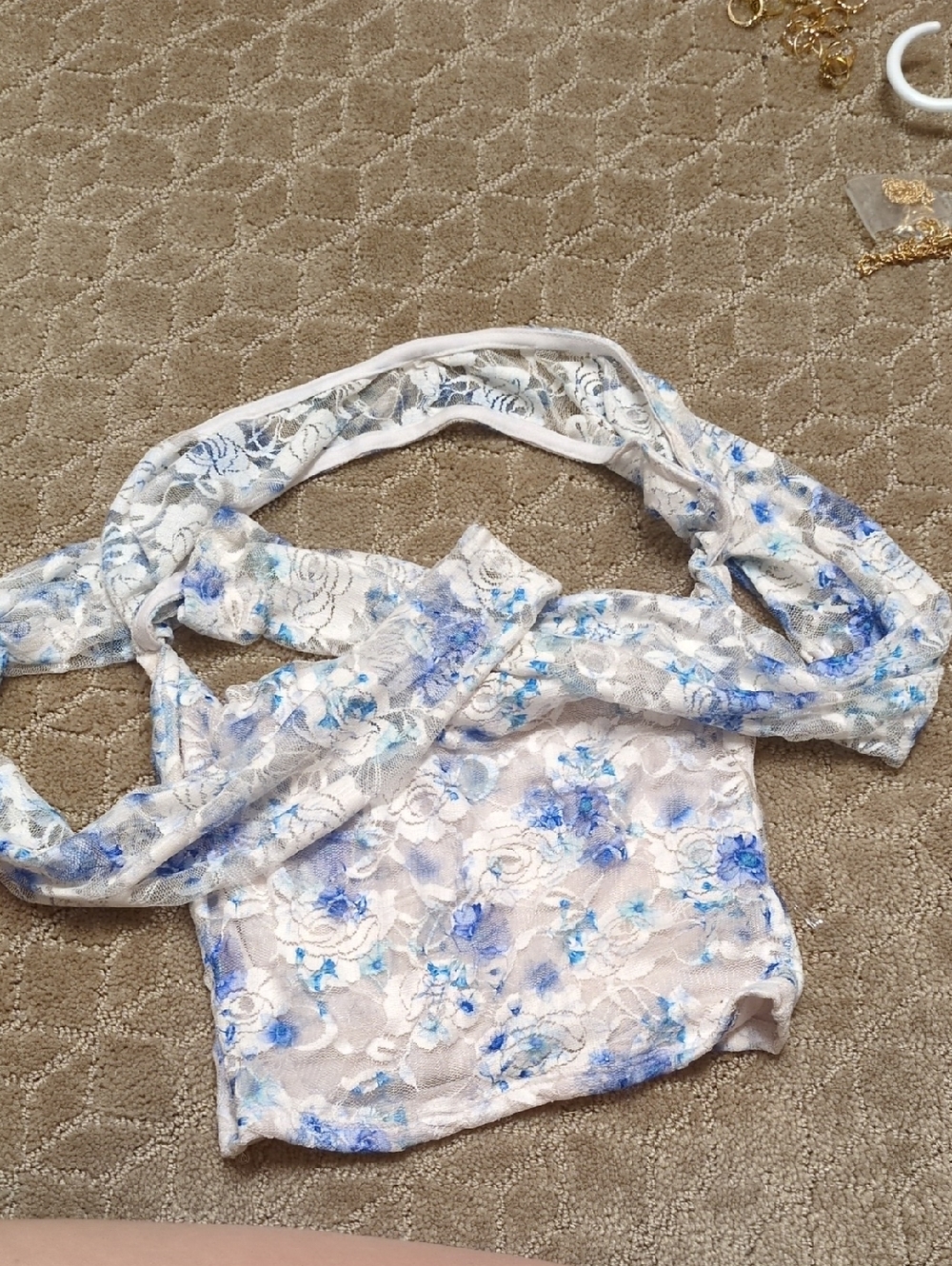 Windsor White Lace Camisole with Blue Floral Print